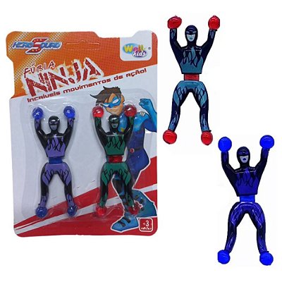 Cartela c/2 Bonecos Super Ninja Gruda Desce Parede e Vidro