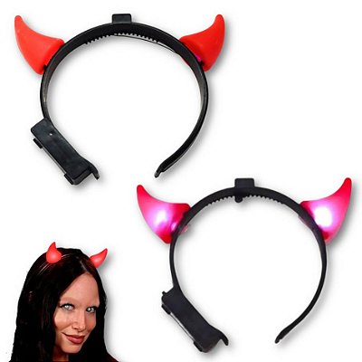 Tiara / Arco Chifre Diabinha c/ Led Halloween Carnaval