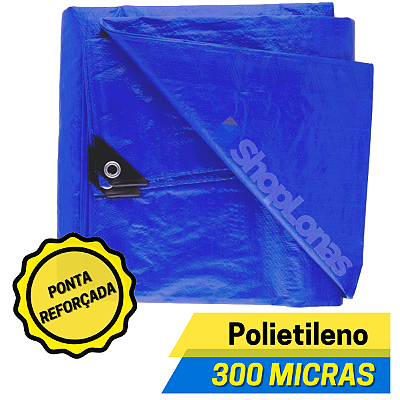 Lona 300 Micras Impermeável Azul Ponta Preta - 9x6m