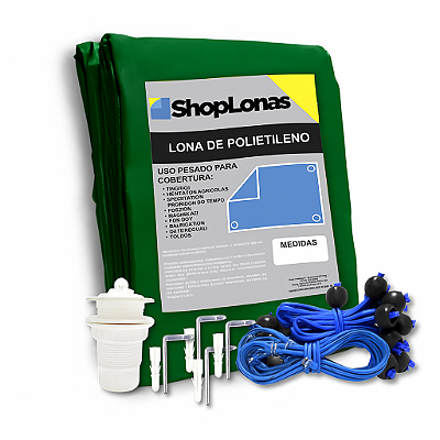 Lona Verde 300 Micras Reforçada 10x4 + Kit de Instalação Completo