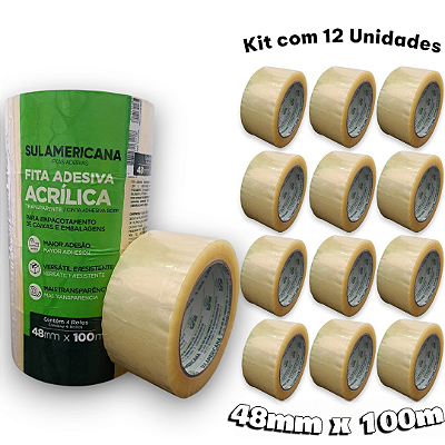 12 Fitas Transparentes 48x100m Para Selagem Embalagens Agrícolas