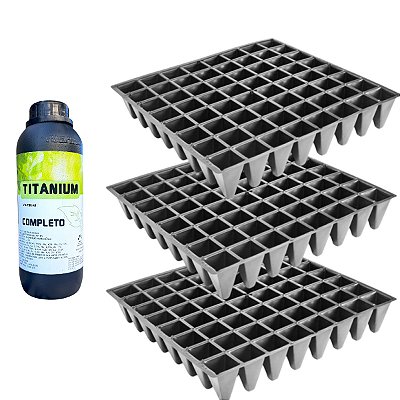 3 Bandejas Sementeiras 64 células 31 ML + 1 Fertilizante Solo Rico 1 L