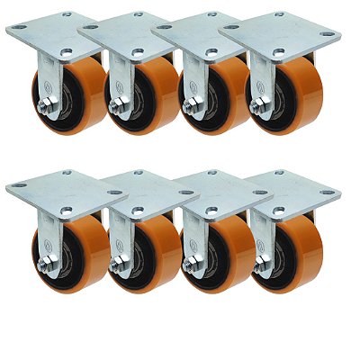 Roda Rodizio 4" Fixo Laranja Kit 8 Unidades - Ajax