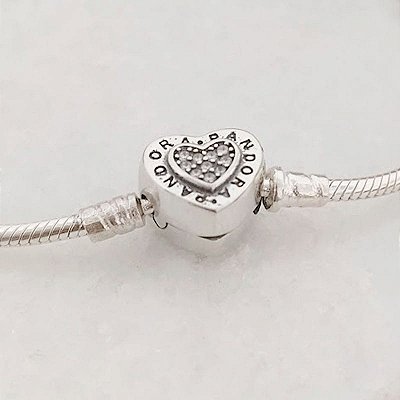 Pulseira Para Berloques Fecho Coração Com Zircônias