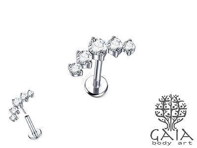 Labret Aço Push Pin Cluster Quinteto de Zircônias