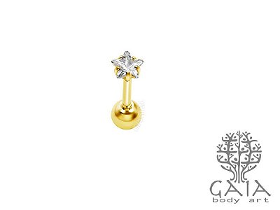 Micro Barbell Dourado Zircônia Estrela