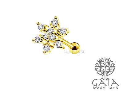 Micro Barbell Dourado Zircônias Snow Flake