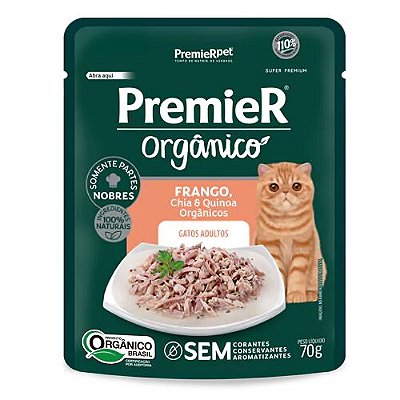 Ração Úmida Premier Gatos Sache Orgânico Adulto Frango, Chia e Quinoa 70g