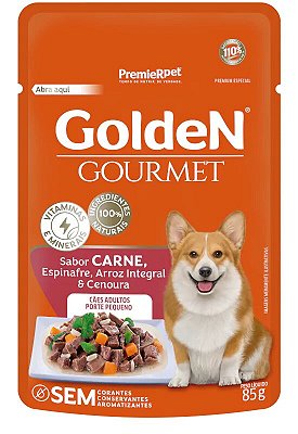 Ração Úmida para Cães Golden Gourmet Adulto Pequeno Porte Carne, Espinafre, Arroz Integral e Cenoura 100g