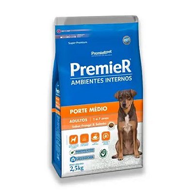 Ração para Cães Premier Ambientes Internos Adulto Porte Médio Frango e Salmão