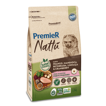 Ração para Cães Premier Nattu Filhote Porte Pequeno Frango, Mandioca, Beterraba, Linhaça e Cranberry