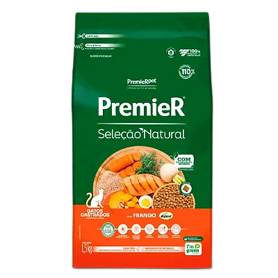 Ração para Gatos Premier Gatos Seleção Natural Castrados Frango Korin