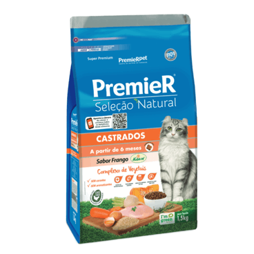 Ração para Gatos Premier Gatos Seleção Natural Castrados Frango Korin