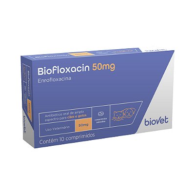 Antibiótico Biofloxacin 50mg para Cães e Gatos - 10 Comprimidos