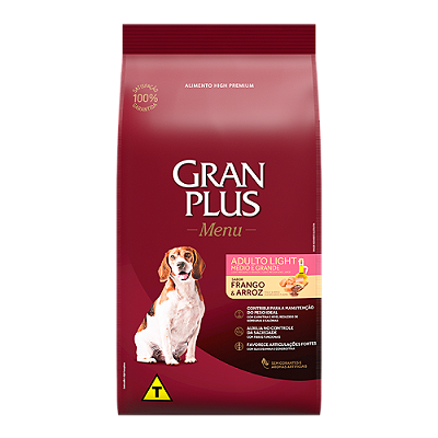 Ração para Cães Gran Plus Cães Adultos Light Médio e Grande Frango e Arroz