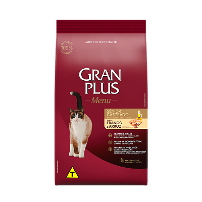 Ração para Gatos Gran Plus Gatos Sênior Castrados Frango e Arroz