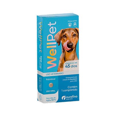Antipulgas e Carrapatos Wellpet para Cães 4,6kg a 10kg 100mg - 1 comprimido