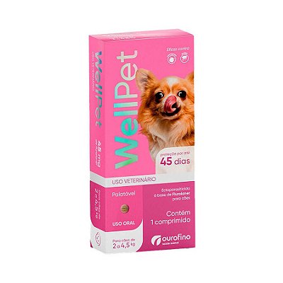 Antipulgas e Carrapatos Wellpet para Cães 2kg a 4,5kg 45mg - 1 comprimido