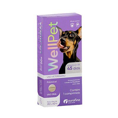 Antipulgas e Carrapatos Wellpet para Cães 20,1kg a 40kg 400mg - 1 comprimido