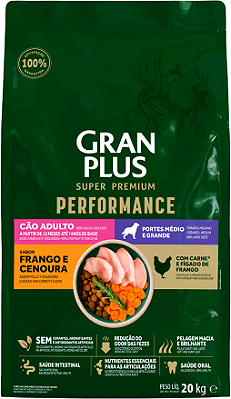 Ração para Cães Gran Plus Performance Adultos Raças Médios e Grandes Frango e Cenoura