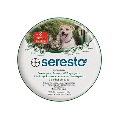 Seresto Coleira Antipulgas e Carrapatos para Cães e Gatos com até 8kg