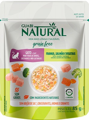 Ração Úmida para Gatos Guabi Natural Grain Free Gatos Sache Adulto Frango e Salmão 85g