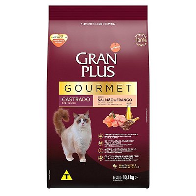 Ração para Gatos Adultos Gran Plus Gourmet Castrado Salmão e Frango