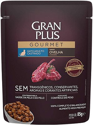 Ração Úmida para Gatos Gran Plus Gourmet Sache Gatos Castrados Ovelha 85g