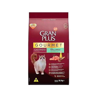 Gran Plus Gourmet para Gatos Adultos Castrados sabor Peru e Arroz 10,1kg