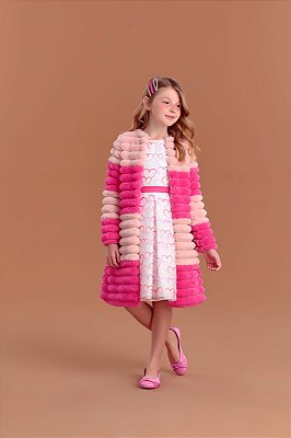 Casaco Inverno Aghata Pele Listrada Pink e Rosa Petit Cherie - 22046
