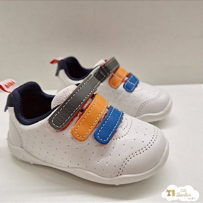 Tenis Fisioflex Originals Couro Branco/aqua/mango/grafite 1215139