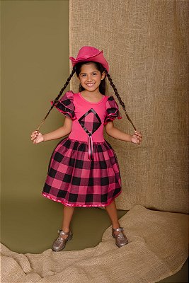 Vestido Junino Balão Xadrez Rosa Douvelin-9053