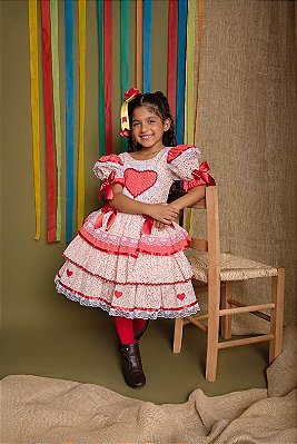 Vestido Junino de Coracao e Rendinha Vermelho Douvelin-9062