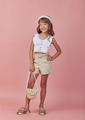 Cj Short de Linho Bege e Blusa Borboleta Tule Bege Gabriela Aquarela-6266/252203