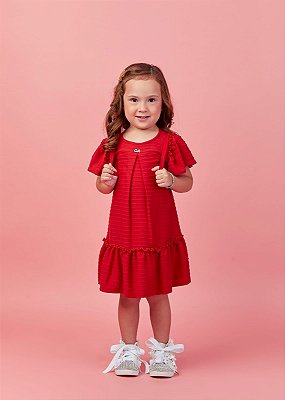 Vestido Vermelho Texturizada Com Mochila Ursinha Gabriela Aquarela-6263/252057