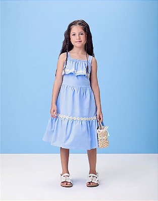 Vestido Tricoline Margaridas Azul Dolce Momi-6426