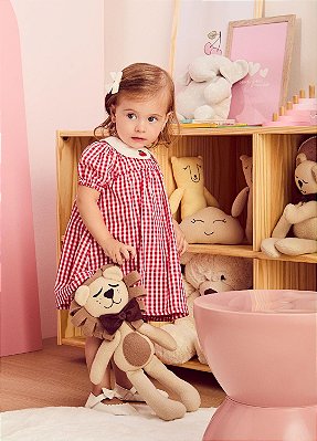 Vestido Gola Patch Cereja Xadrez Bco/verm Momi-2575