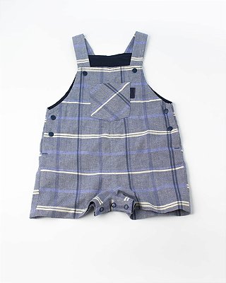 Romper Jardineira Oxford Xadrez Fio Tinto  Marinho Um Mais Um-897619