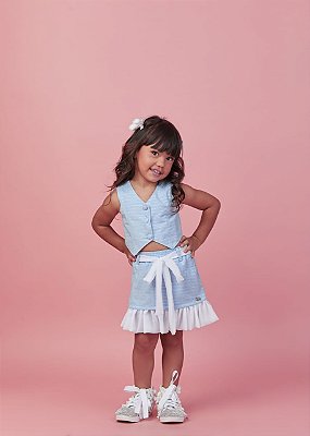 Cj Saia e Colete Sarja Listra Azul e Prata Listrado Azul Gabriela Aquarela-6261/252034