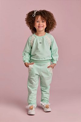 Cj Calca e Blusa Comfy Com Detalhes Em Renda Verde Agua Gabriela Aquarela-6331/261091