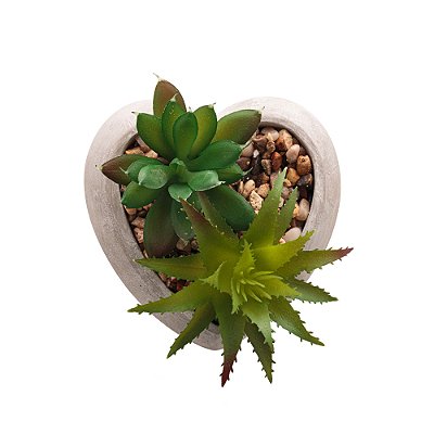 Cachepot de Concreto com Suculenta Coração Cinza - Lyor