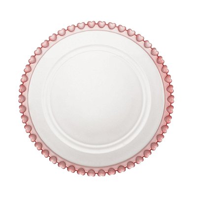 PRATO P/SOBREMESA DE CRISTAL CHUMBO CORAÇÃO BORDA ROSA 20cm