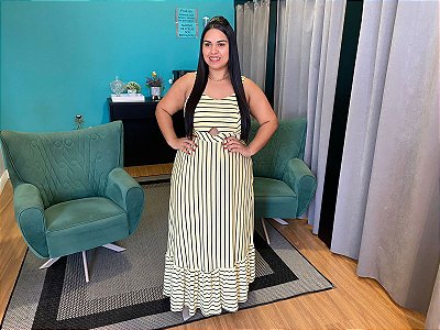 Vestido Longo Listrado Plus Size