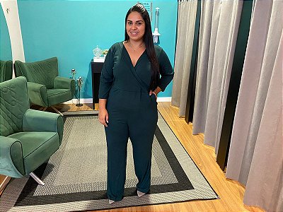 Macacão manga longa Plus Size em Viscolycra