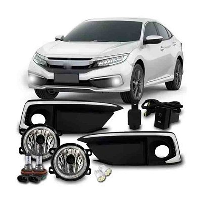 Farol auxiliar do civic honda de 2020 a 2021 com moldura cromada bt original preto shocklight cod 096318
