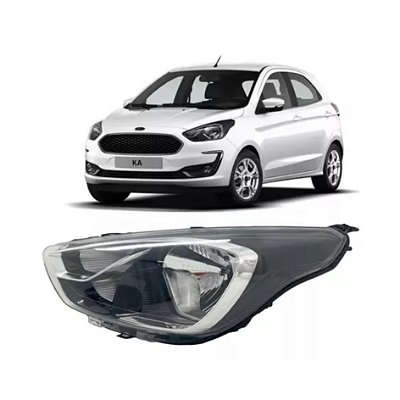 Farol do ka ford de 2019 a 2022 dianteiro lado esquerdo cor preta e cromada cod 30555