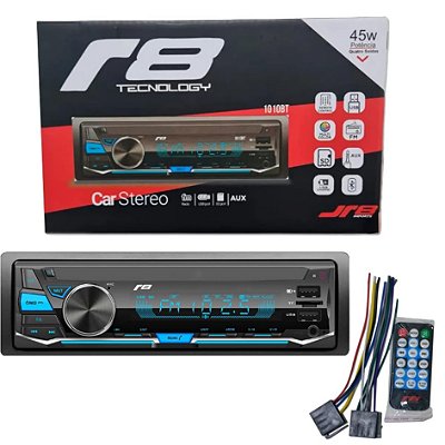 Radio automotivo som para carro bluetooth mp3 dual usb fm micro sd led com controle remoto jr8 cod 100096 jt1010bt