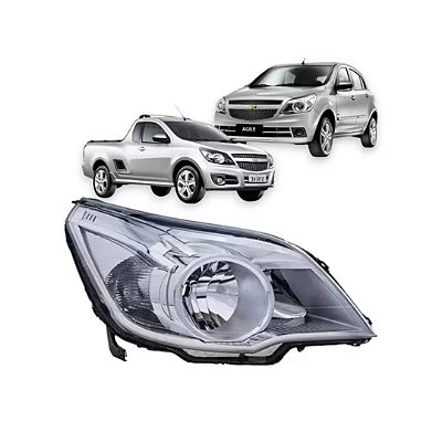 Farol do agile 2009 a 2014 e montana de 2011 a 2021 chevrolet do lado direito na cor preto anel cromado cod 200701