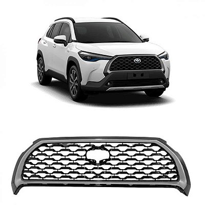 Grade do radiador corolla cross toyota de 2021 a 2024 cinza com moldura inferior do para choque e friso preto