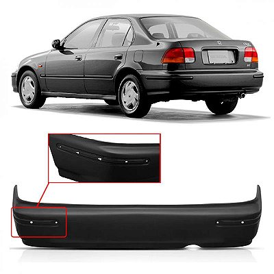 Para choque civic honda de 1996 a 1998 traseiro preto liso sedan com furo para moldura inferior do para choque